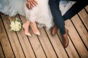 View from above of bride and groom.